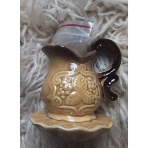 Vintage Mini Pitcher Gold Tan Toothpick Holder Floral Souvenir Japan